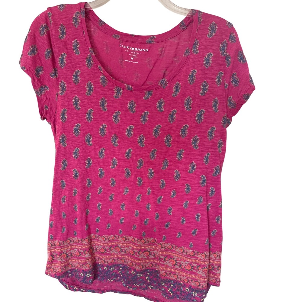Lucky Brand paisley print short-sleeve t-shirt pink bohemian-inspired round neck